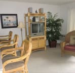 Large kitchen bar and entertainment center.