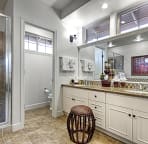 Master bath with double sinks, private water closet, granite counter, huge walk-in shower and large mirror.