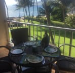 Shady lanai is perfect for dining al fresco