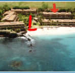 The red arrow show our condo location, the red mark on the left shows the beach path