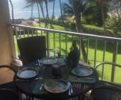 Shady lanai is perfect for dining al fresco