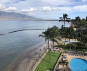 View of pool and bay from roof deck