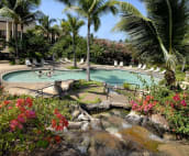 Back of property pool with waterfall