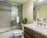 Renovated second bathroom with bath tub, Quartz counter top