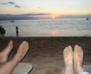 Watching the sunset from the beach in front of the Whaler