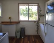 Second view of Kitchen with hand painted plumeria