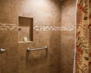 Main bathroom, tiled walk-in shower