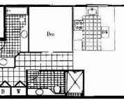 Floor plan for J-105 with 1039 sq ft of internal space plus lanai and courtyard.