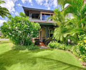 Back view of villa and plumeria tree on a typical sunny day on the Big Island.