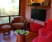 Tropical colors
are festive in the
living area