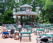 Outdoor stage and food tables