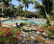 Back of property pool with waterfall