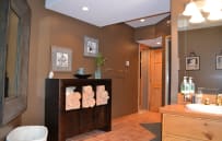 Lower level steam shower and bathroom.