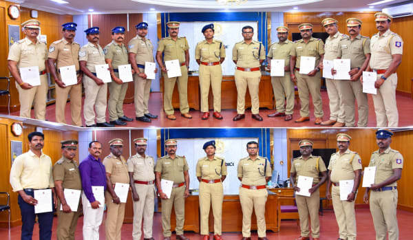 தடயங்கள் மூலம்  வழக்குகளில் குற்றவாளிகளைக் கண்டுபிடித்த காவல் உதவி ஆய்வாளர்களுக்குப் பாராட்டு