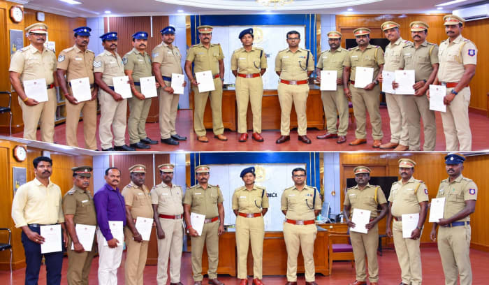தடயங்கள் மூலம்  வழக்குகளில் குற்றவாளிகளைக் கண்டுபிடித்த காவல் உதவி ஆய்வாளர்களுக்குப் பாராட்டு