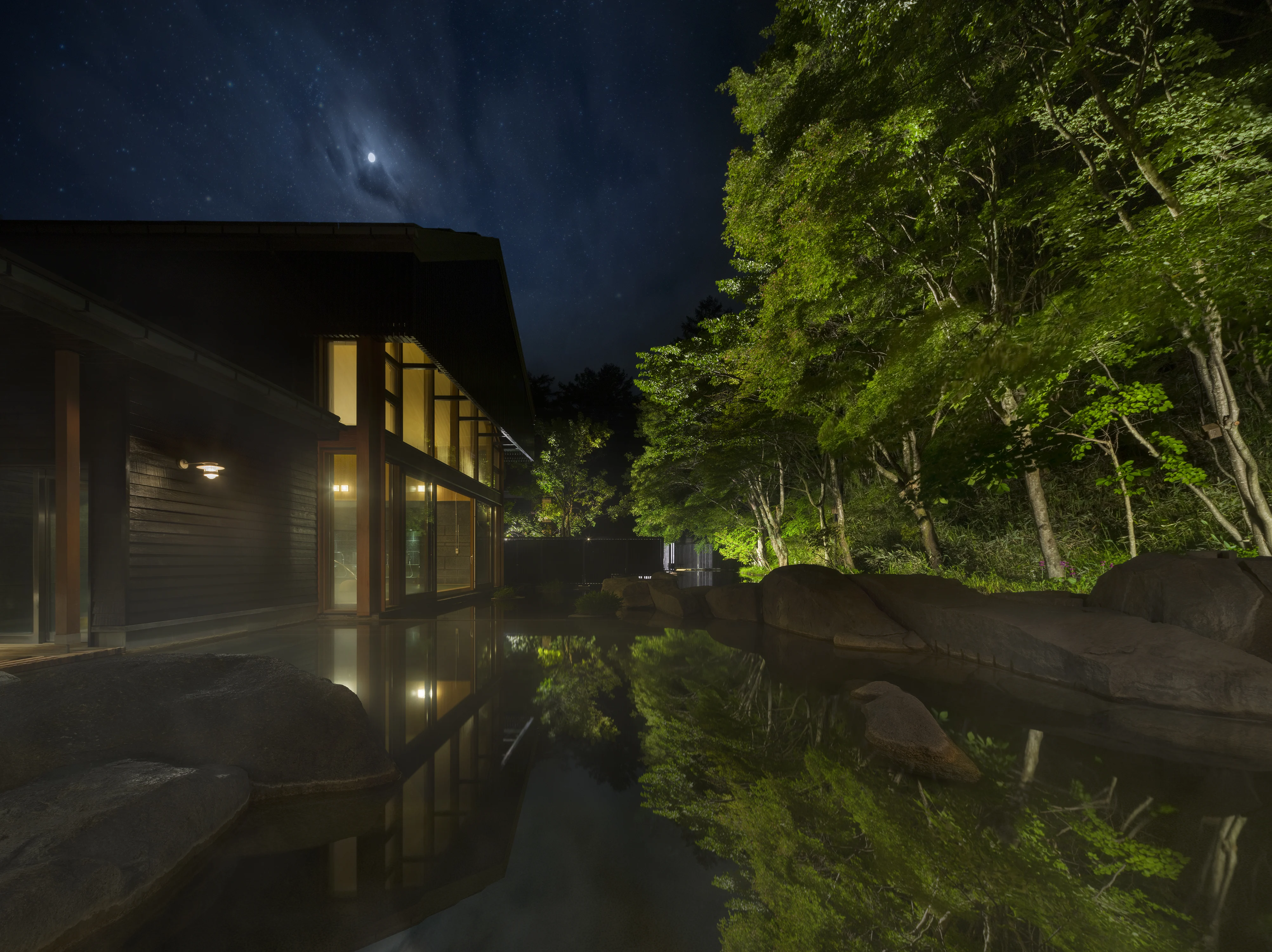 星野温泉トンボの湯_露天風呂_夜
