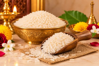 Pure Akshat (Unbroken Sacred Rice for Puja & Tilak)