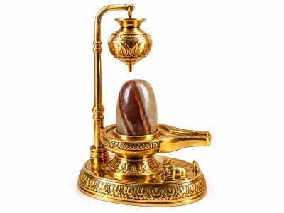 Narmadeshwar Shivling with Brass Jhaleri Abhishek Stand