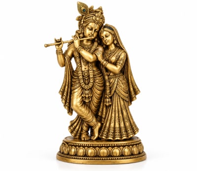 Radha Krishna Brass Idol (Antique Polish)