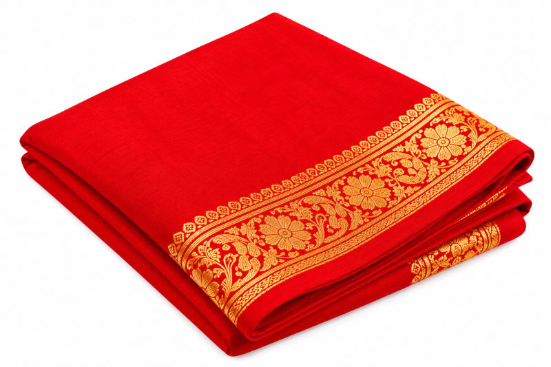 Folded Red Fabric with Gold Floral Border