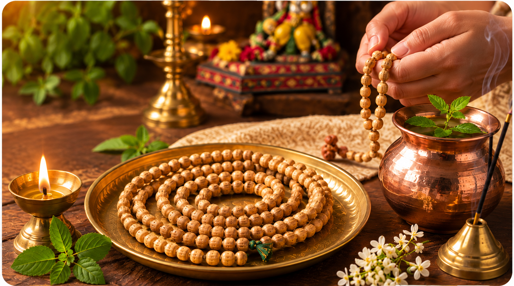Authentic handcrafted Vrindavan Tulsi Japa Mala with knotting