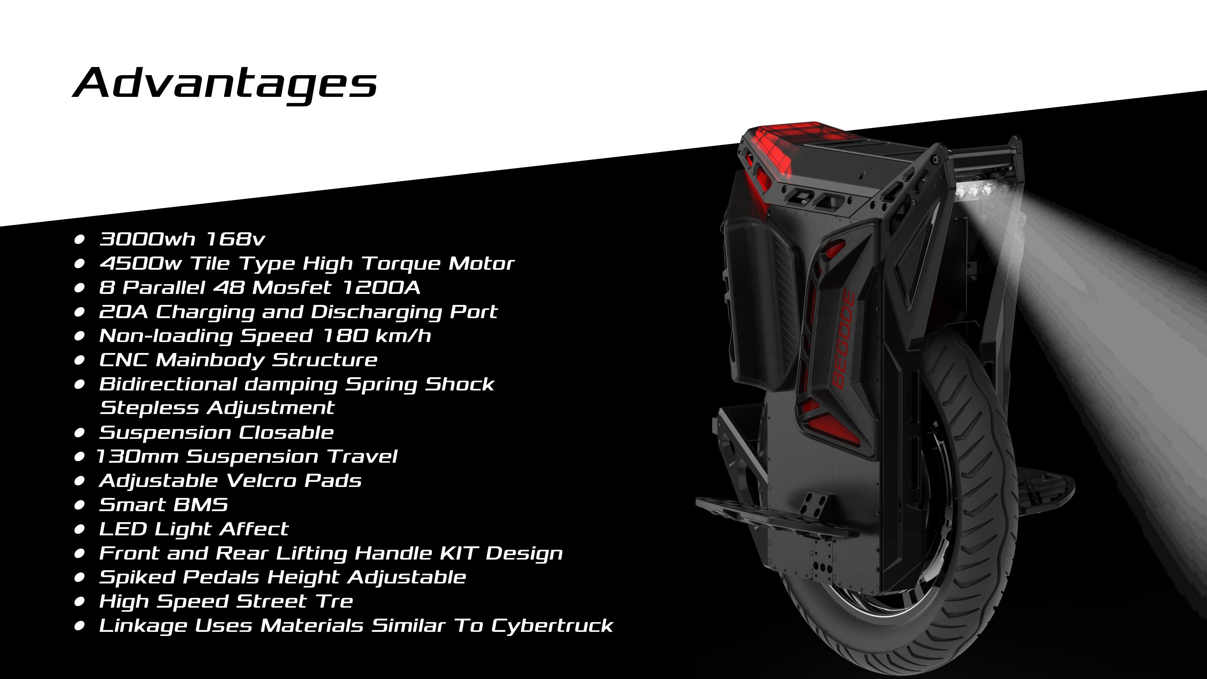 Voltage & Battery: 168V peak system utilizing premium Samsung 50S high-discharge cells totaling 3,000 Wh. It features a Smart BMS for individual cell monitoring.Motor Power: Equipped with a heavy-duty 4,500W C38 tile motor. It is driven by a massive 48-MOSFET, 1,200A main controller.