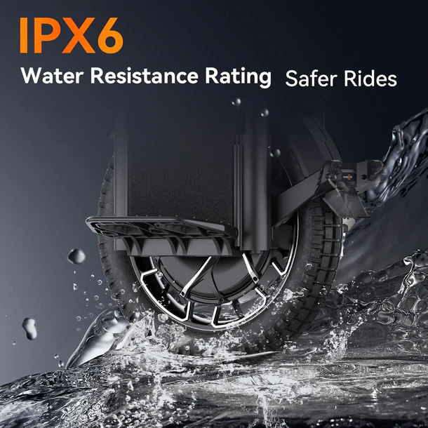 Chassis & Body Construction: Built on a premium magnesium alloy frame that provides higher yield strength while attempting to trim bulk. It features a modular 5-minute quick-swap tire system (available in 20-inch street or knobby variations) and full IPX6 water-resistance certification