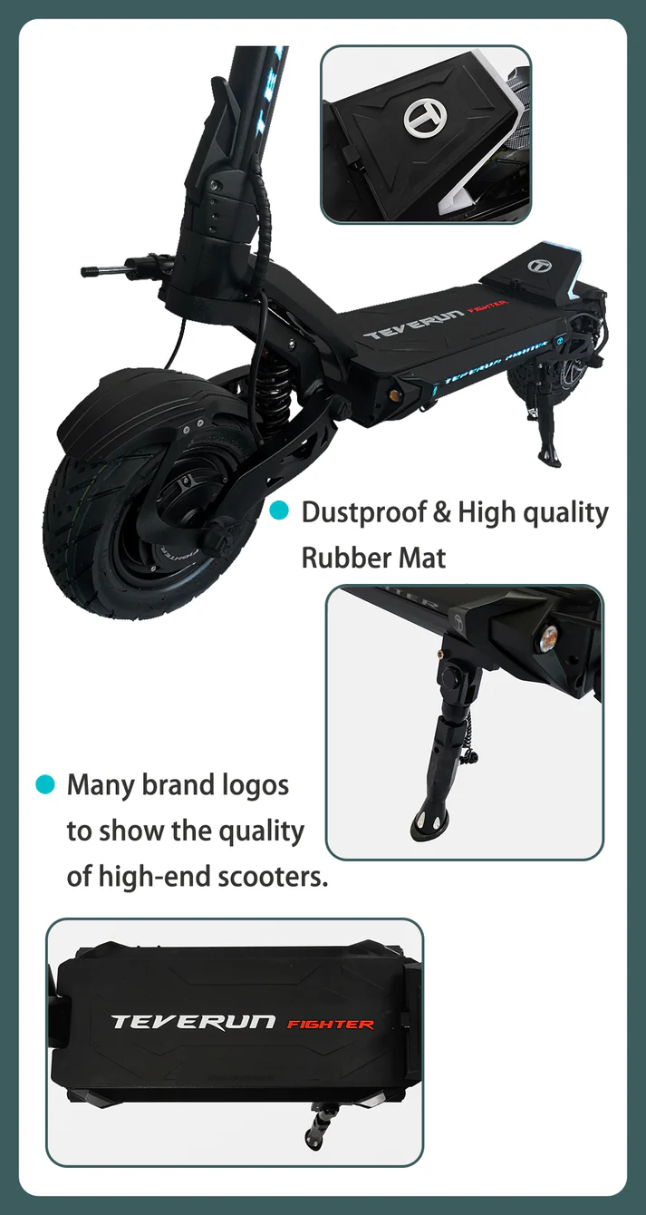 Security & Ecosystem: Utilizes an NFC security lock to immobilize the scooter and connects directly to the Teverun Mobile App via Bluetooth. The app allows you to customize acceleration curves, fine-tune split power distribution between the front and rear motors, and toggle the Traction Control System (TCS).Security & Ecosystem: Utilizes an NFC security lock to immobilize the scooter and connects directly to the Teverun Mobile App via Bluetooth. The app allows you to customize acceleration curves, fine-tune split power distribution between the front and rear motors, and toggle the Traction Control System (TCS).
