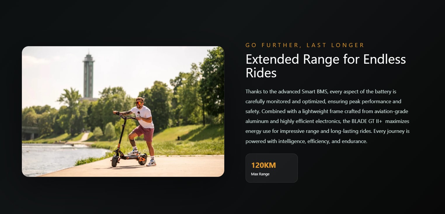 App Integration: Connects via Bluetooth to the Teverun App to fine-tune speed settings, customize the embedded RGB deck/stem lighting, toggle kickstart, and choose between single or dual-motor drive modes.