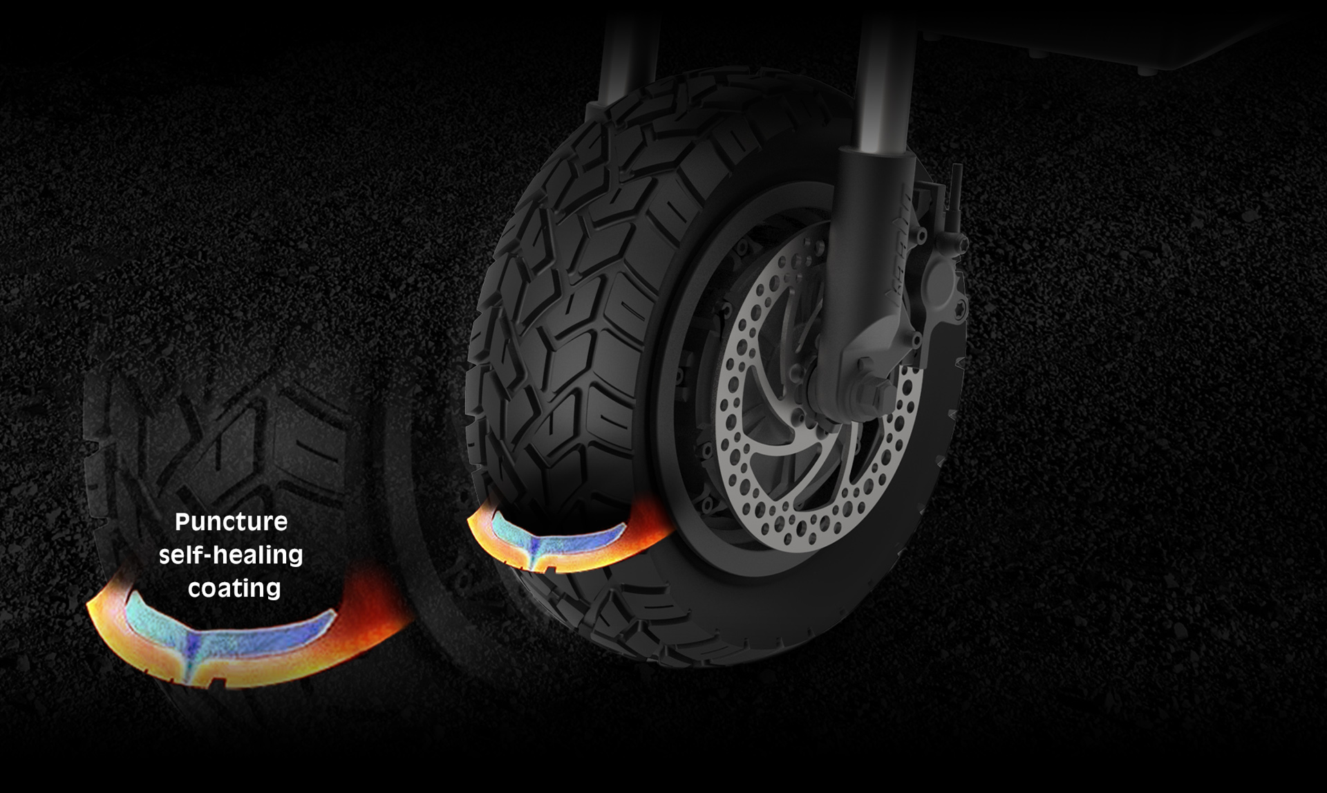 Vacuum All-terrain Tires
Upgrade your entertainment to next level
The tires of Wolf King GTR are developed in cooperation with CST. They are upgraded to 100-55-7 vacuum all-terrain tires. They have wider treads and stronger grip, suitable for more roads. At extreme speeds over long distances, can also maintain a stable ride.