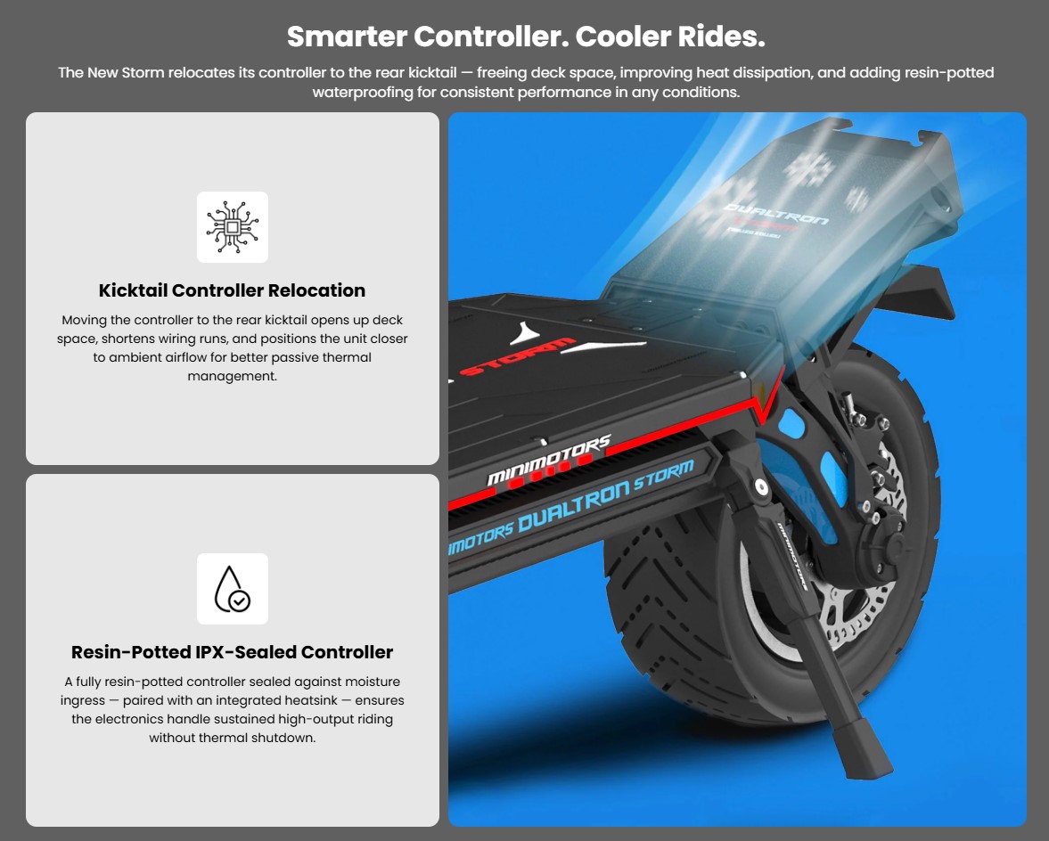 EY4 Smart App Display: Upgraded to a massive, vibrant color EY4 TFT display that connects via Bluetooth to the Dualtron Mobile App for precise P-setting tuning, security tracking, and ride data.Upgraded Handling & Safety: Comes standard with a built-in hydraulic steering damper to suppress high-speed wobbles. It features a massive 700mm wide handlebar for extra leverage, 11-inch ultra-wide tubeless RSC run-flat tires, and premium 4-piston Nutt hydraulic brakes with integrated cooling
