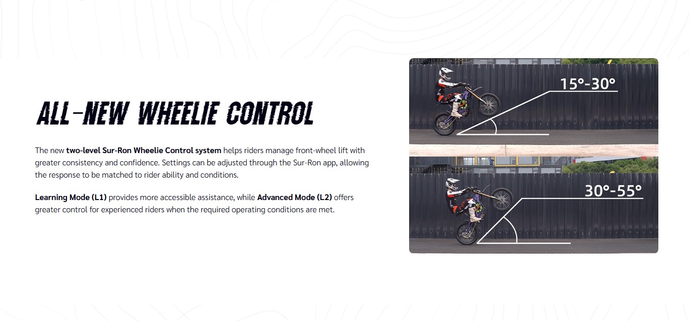 The Light Bee X 10kW MY26 combines a 10kW high-performance mid-drive motor with Sur-Ron’s self-developed MTPA/MTPV FOC controller. Continuous real-time adjustment keeps throttle response smooth and predictable while delivering stronger acceleration across demanding terrain