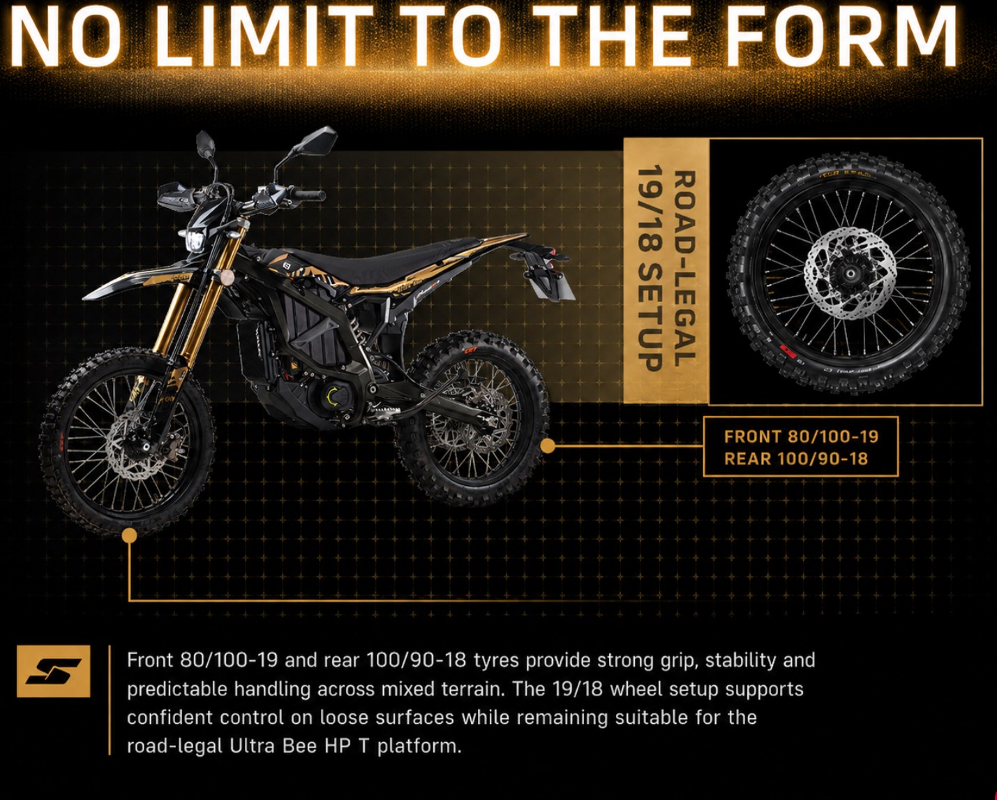 Ride-by-Wire Throttle: Delivers instant electric torque with highly precise adjustable sensitivity.Advanced Traction Control: Outfitted with the Surron Traction Control (SRTC) system to prevent washouts on loose dirt.Regenerative Braking: Features the BERS assistance system to feed energy back into the battery during deceleration.Versatile Riding Modes: Features Eco, Daily, and Sport modes, alongside a dedicated Reverse gear.Built-in Charging Storage: Includes a hidden sub-frame compartment designed to carry the standard 120V wall charger.