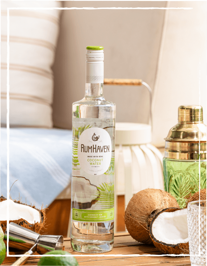 Rumhaven bottle with coconuts