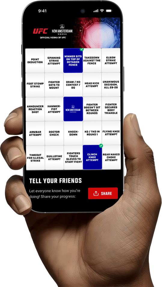 Phone displaying the UFC x New Amsterdam Vodka Tile Tap Game