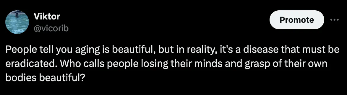 Screenshot of my tweet against aging