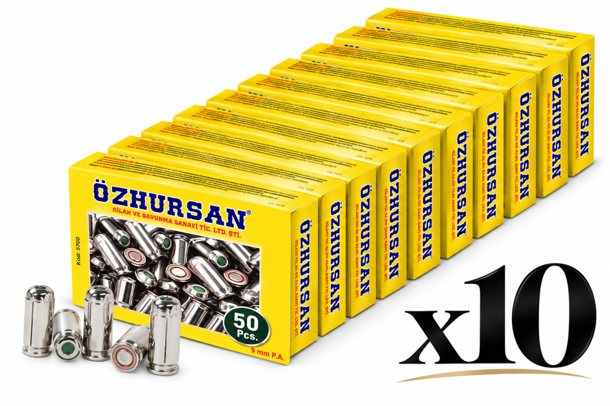 ÖZKURSAN 9mm KURUTABANCA SIKI MERMİSİ (600 BAR) x10 - 500 ADET