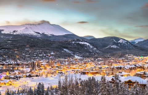 Scenic view of Breckenridge ski resort in Colorado at dusk