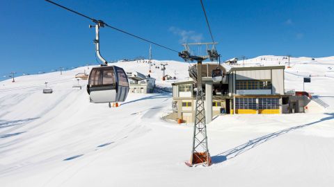 Ski resort in South Tyrol under a clear and blue sunny sky