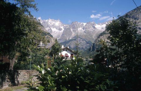 Courmayeur summer view under a clear blue sky