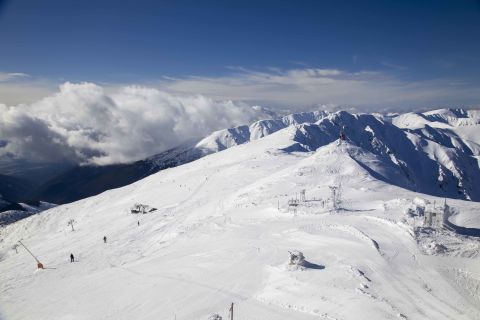 Slovakia ski run in winter time with skiers