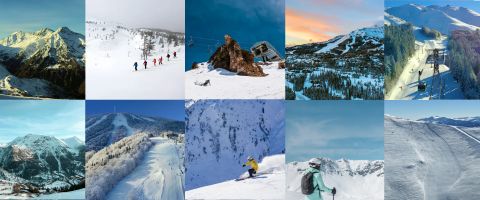 Skiers using a multi-resort ski pass in Europe