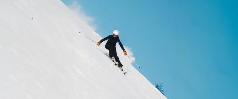 Skier and snowboarder side by side on the slopes