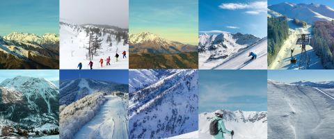 Skiers using a multi-resort ski pass in Europe