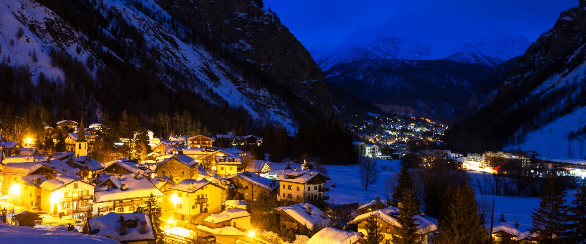 Courmayeur ski resort at night