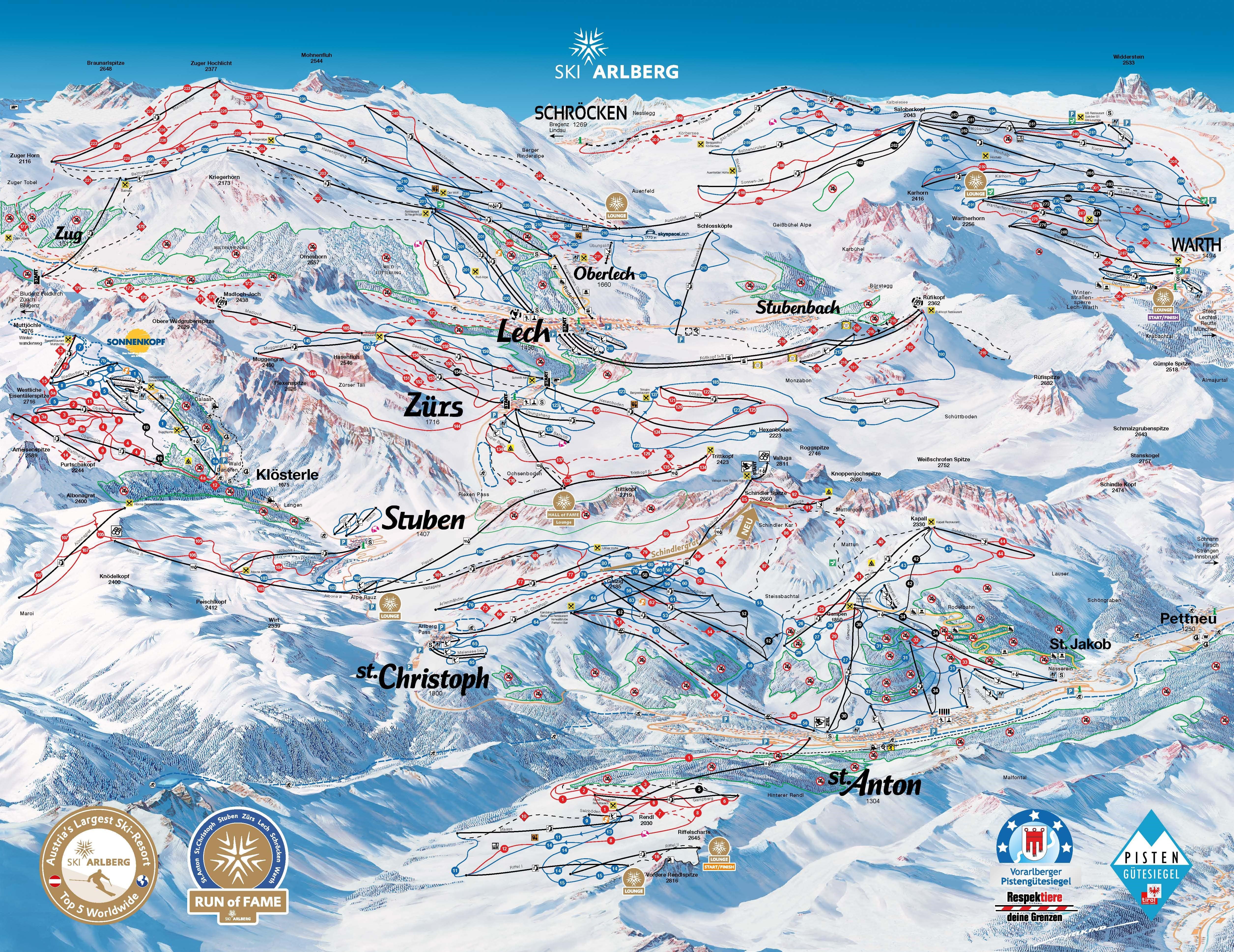 Lech Zurs ski resort piste map