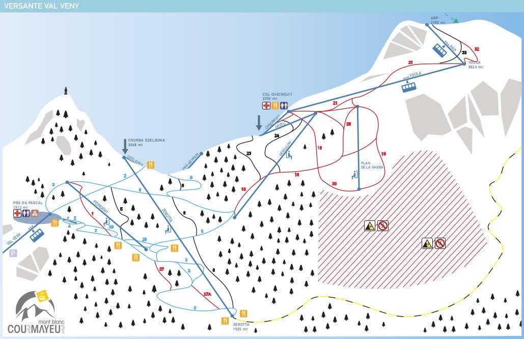 Courmayeur-Val Vény ski resort piste map