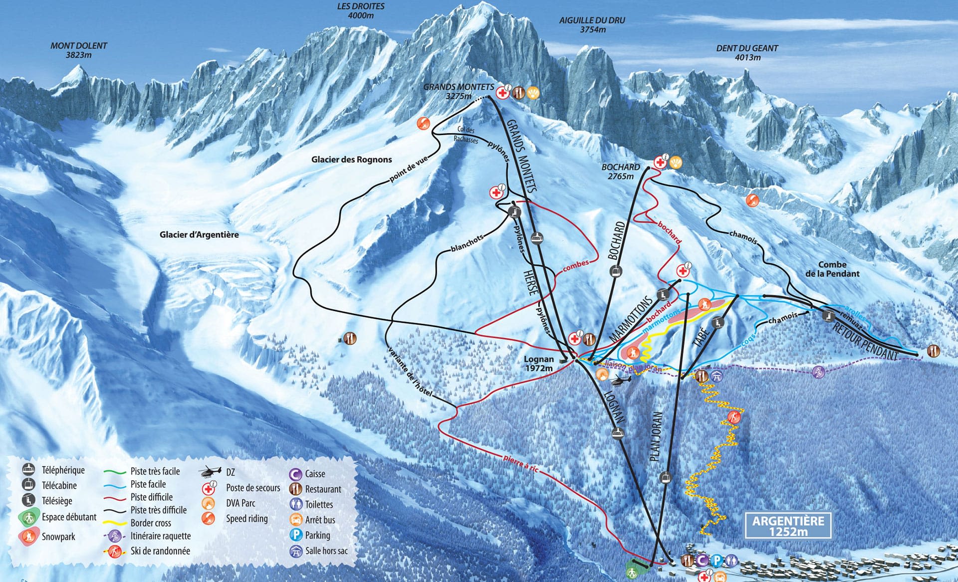 Chamonix Les Grand Montets ski map