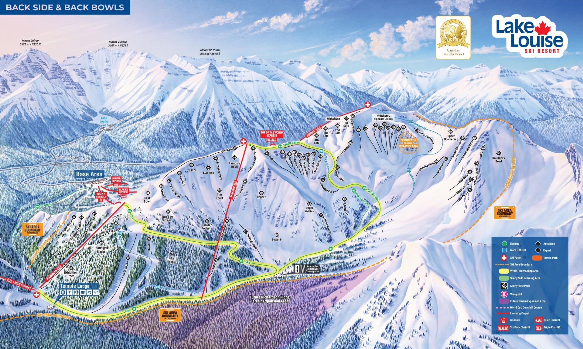 Lake Louise back bowls ski map