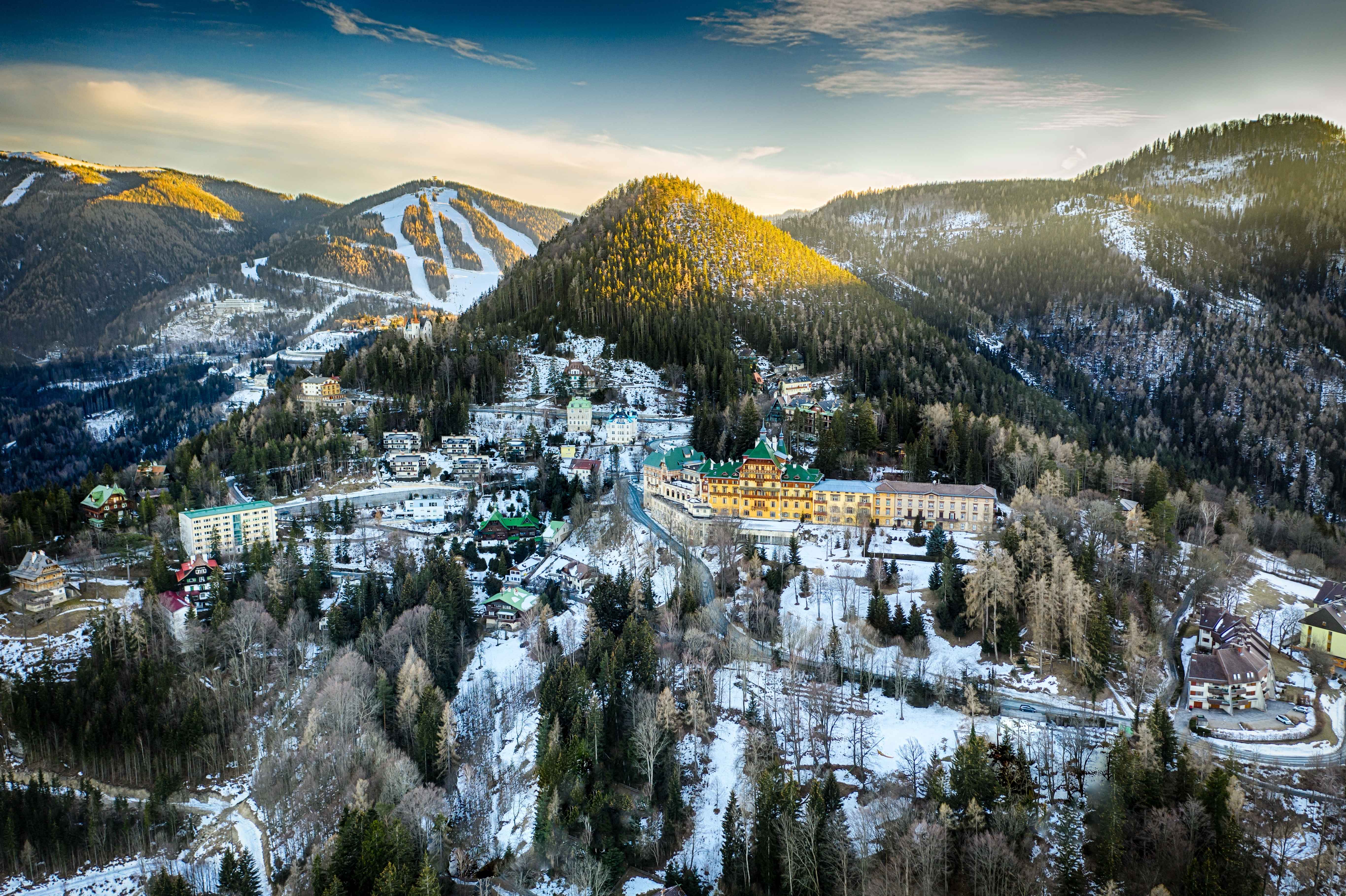 Semmering resort in lower Austria in winter time aerial view